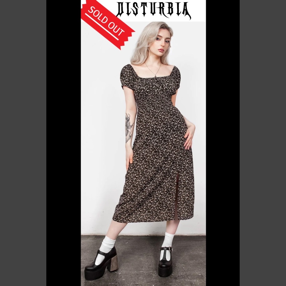 Disturbia Black Floral Midi Dress